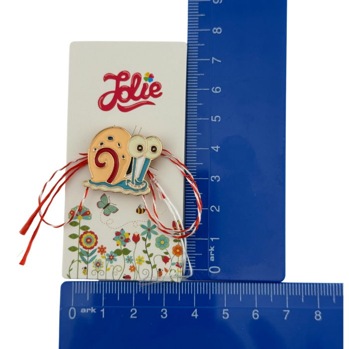 Martisor pentru copii, Jolie, Material Metal, Ambalaj Carton cu Design, Dimensiune Brosa Aproximativ 2x2 cm, Multicolor, Model Melc [4]