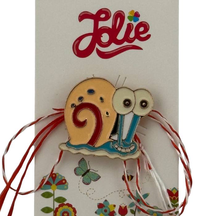 Martisor pentru copii, Jolie, Material Metal, Ambalaj Carton cu Design, Dimensiune Brosa Aproximativ 2x2 cm, Multicolor, Model Melc [3]