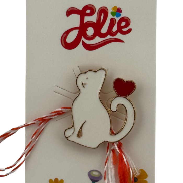 Martisor pentru copii, Jolie, Material Metal, Ambalaj Carton cu Design, Dimensiune Brosa Aproximativ 2x2 cm, Multicolor, Model Pisica [3]