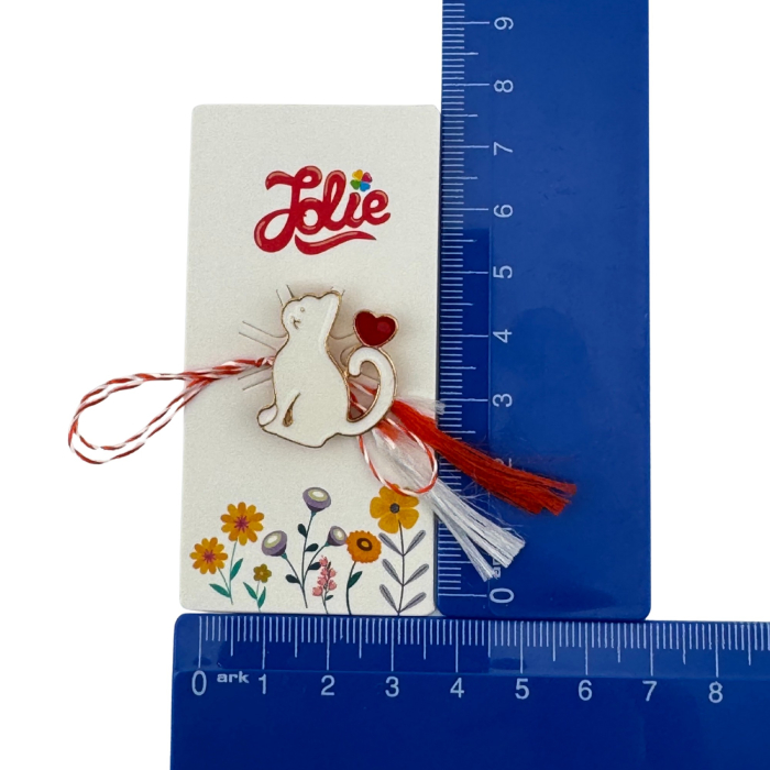 Martisor pentru copii, Jolie, Material Metal, Ambalaj Carton cu Design, Dimensiune Brosa Aproximativ 2x2 cm, Multicolor, Model Pisica [4]