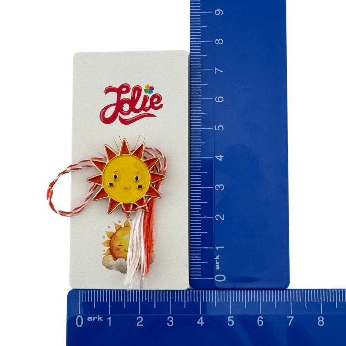 Martisor pentru copii, Jolie, Material Metal, Ambalaj Carton cu Design, Dimensiune Brosa Aproximativ 2x2 cm, Multicolor, Model Soare [4]