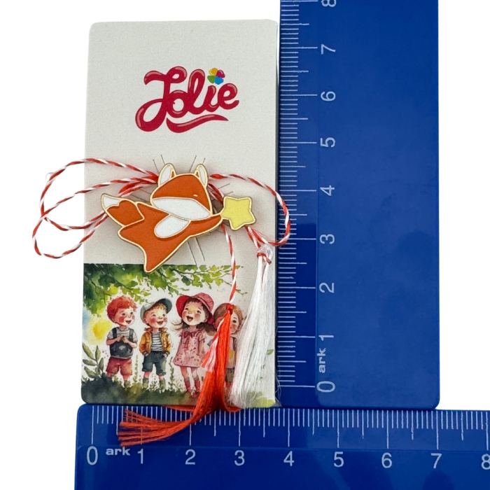 Martisor pentru copii, Jolie, Material Metal, Ambalaj Carton cu Design, Dimensiune Brosa Aproximativ 2x2 cm, Multicolor, Model Vulpe [4]