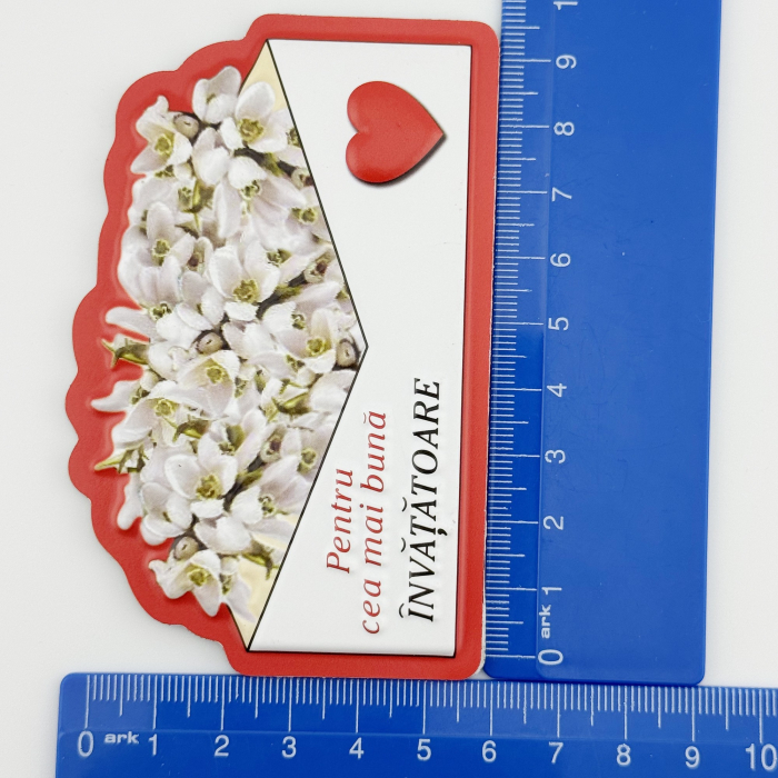 Martisor pentru Invatatoare, Flippy, Set 24 Bucati, Magnet Martisor pentru Frigider, Mesaj pentru Invatatoare, 10 x 6 cm, Alb Rosu [2]