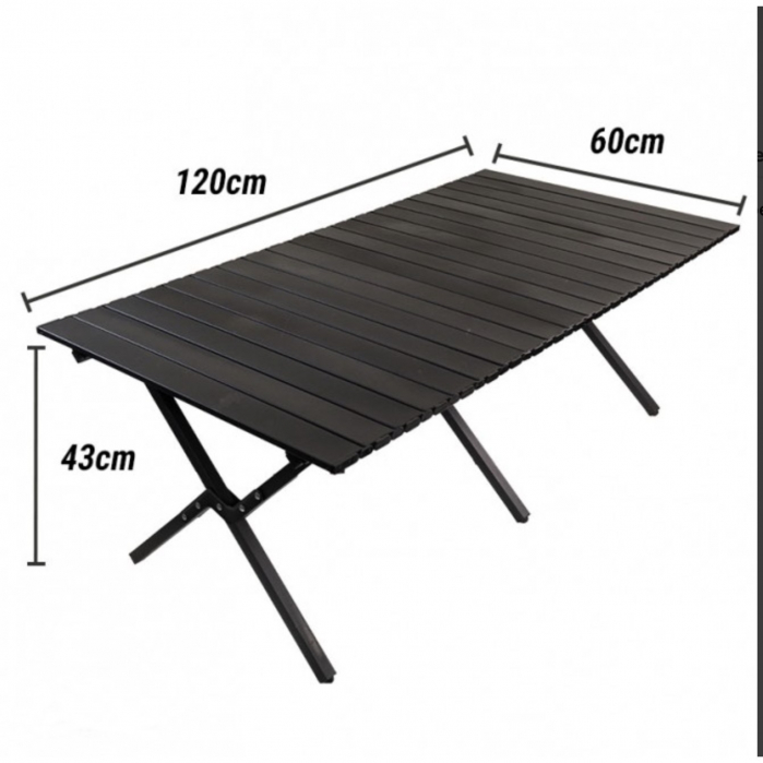 Masa camping, Aluminiu, Pliabila, Flippy, 120x60x43cm, Negru [4]