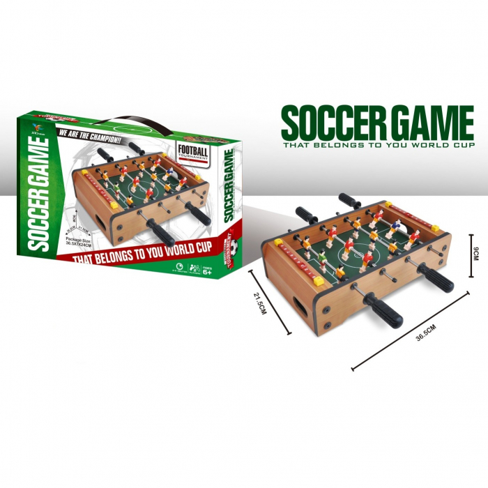 Masa de Fotbal cu Teren, Flippy, fara Picioare, 4 Manere, Tablou de Scor, 36.5 x 24 x 7 cm, din Lemn/Otel/ABS, Maro [3]