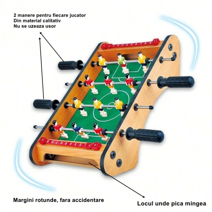 Masa de fotbal cu teren si 12 jucatori Flippy, 4 manere, cu Tablou pentru Scor, din Metal, Lemn si ABS, 37.5 x 21 x 9.5 cm, Margini Rotunjite, pentru copii/adulti [2]