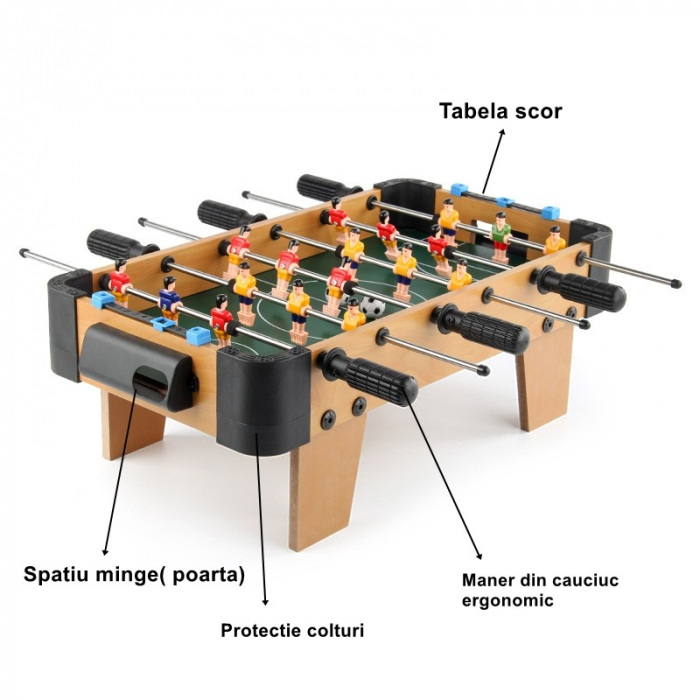 Masa de fotbal cu teren si 18 jucatori Flippy, 6 manere, cu tablou pentru scor, din metal, lemn si ABS, 51 x 44 x 17.5 cm, cu picioare, pentru copii/adulti [3]