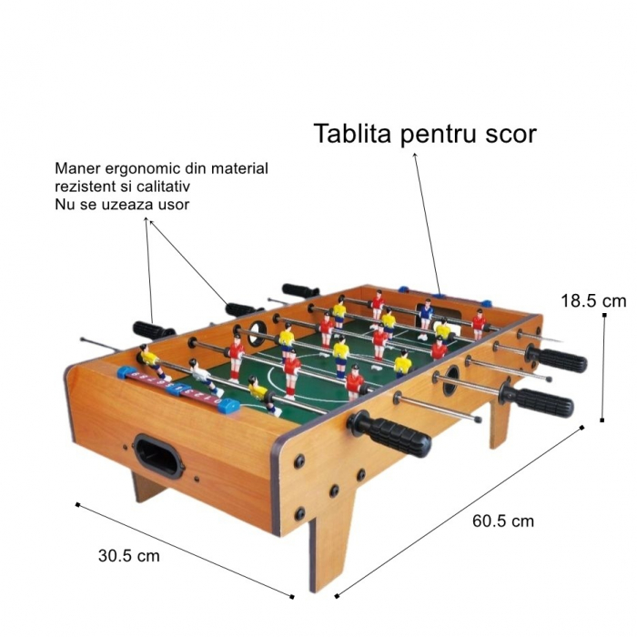 Masa de Fotbal cu Teren si 18 Jucatori Flippy, 6 Manere, cu Tablou pentru Scor, din Metal, Lemn si ABS, 60.5 x 30.5 x 18.5 cm, cu Picioare, pentru copii/adulti [2]