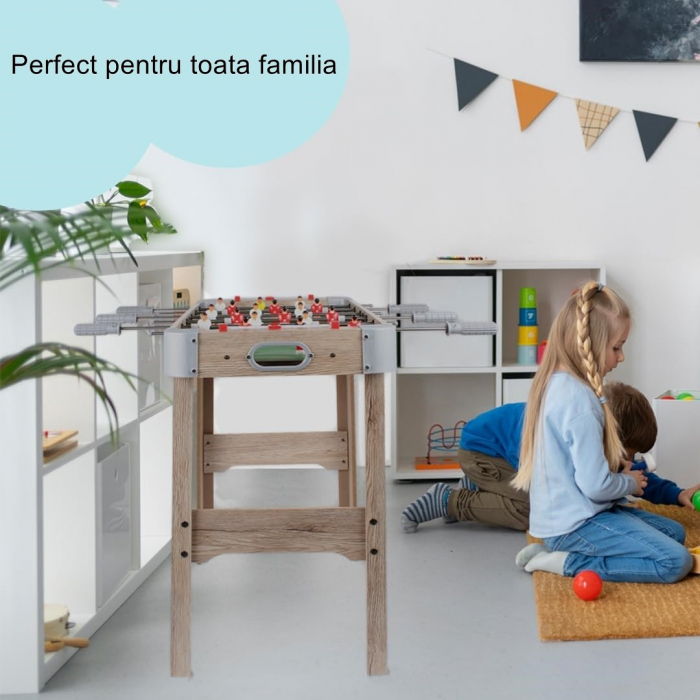 Masa de Fotbal cu Teren si 18 Jucatori Flippy, 6 Manere, cu Tablou pentru Scor, din Metal, Lemn si ABS, 70 x 36 x 64 cm, cu Picioare, pentru copii/adulti, Gri [2]