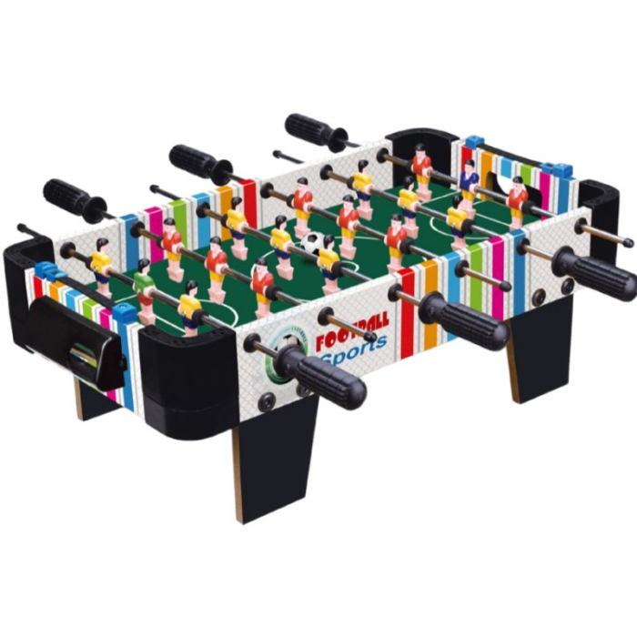 Masa de fotbal cu teren si 18 jucatori Flippy, 6 manere, cu Tablou Scor, din Metal, Lemn si ABS, 51 x 44 x 17.5 cm, cu Picioare, Design Multicolor, pentru copii/adulti [1]