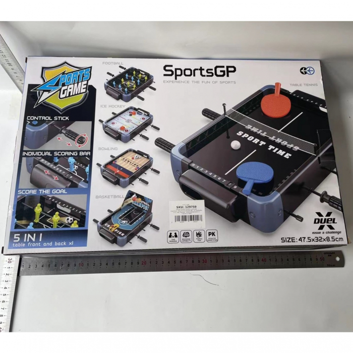 Masa de Joc 5in1 Flippy, cu Teren Schimbabil de Fotbal, Basket, Bowling, Curling si Hockey, cu Tablou Scor, din ABS, 47.5x32x8.5 cm, Design Multicolor, pentru Copii/ Adulti [3]