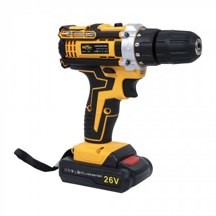 Masina de gaurit si insurubat cu 2 acumulatori Mustang 26 V, 10 mm, cutie transport [3]