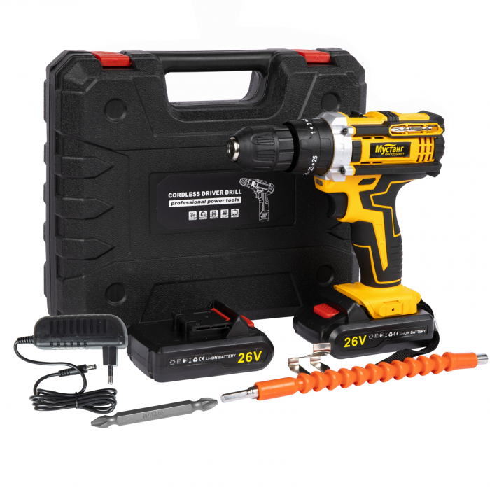 Masina de gaurit si insurubat cu 2 acumulatori Mustang cu percutie, 26 V, 10 mm, cutie transport [6]