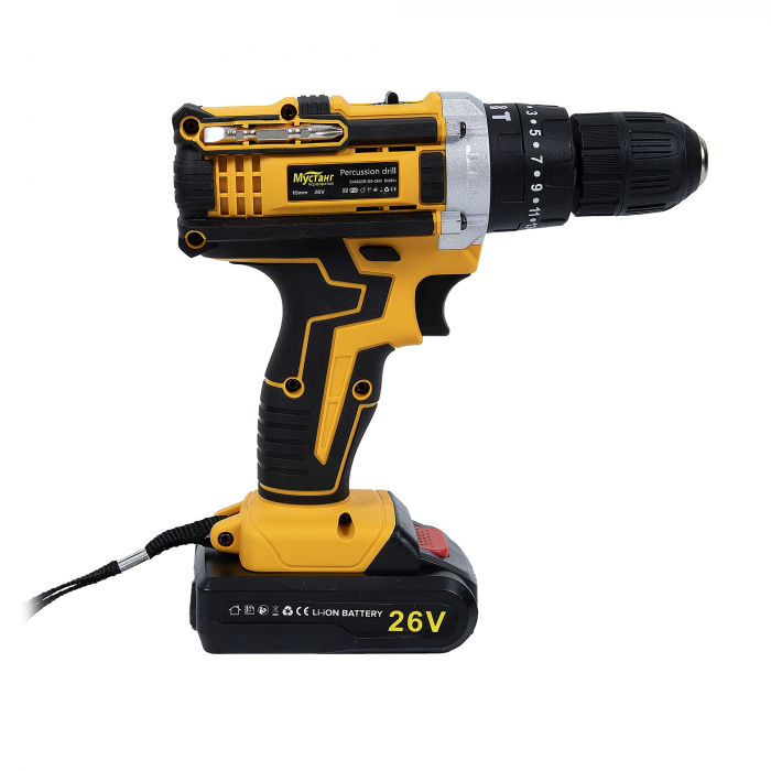 Masina de gaurit si insurubat cu 2 acumulatori Mustang cu percutie, 26 V, 10 mm, cutie transport [3]