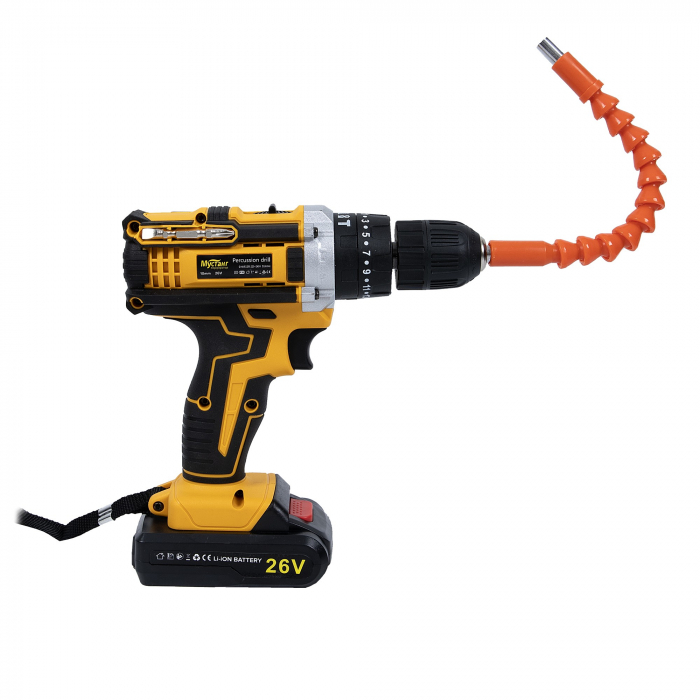 Masina de gaurit si insurubat cu 2 acumulatori Mustang cu percutie, 26 V, 10 mm, cutie transport [4]