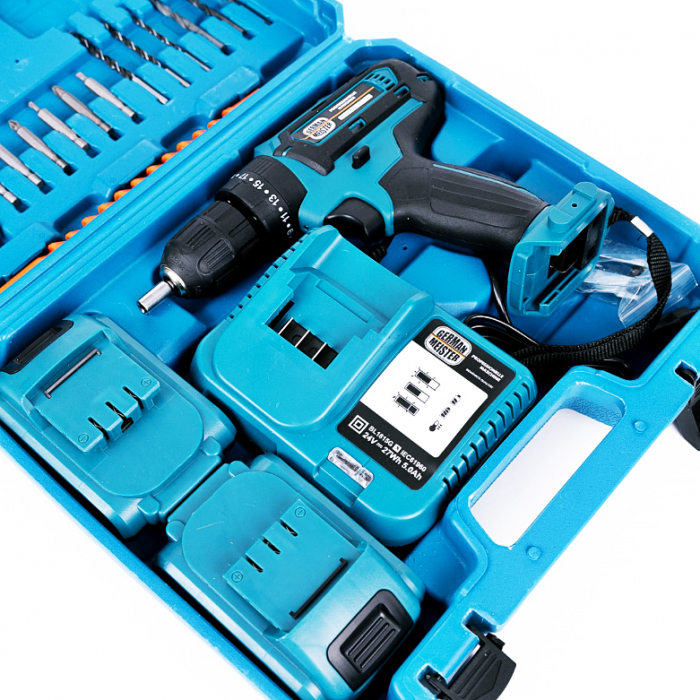 Masina de gaurit si insurubat cu percutie German Meister, 24V, trusa 26 accesorii, 2 acumulatori [10]