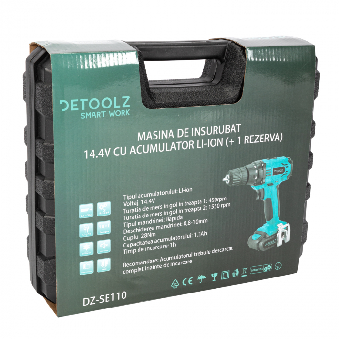 Masina de gaurit si insurubat cu acumulator Detoolz, 14.4V Li-ion,1.3 Ah, 2 acumulatori [11]