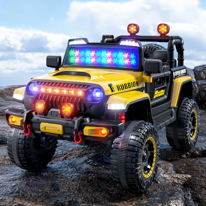 Mașină Electrică pentru Copii, Flippy, Off-Road, Conectare Bluetooth, telecomandă, Tracțiune Integrală, Lumina Intermitenta, Baterie 12V 7Ah, 120x63x68cm, Galben [3]