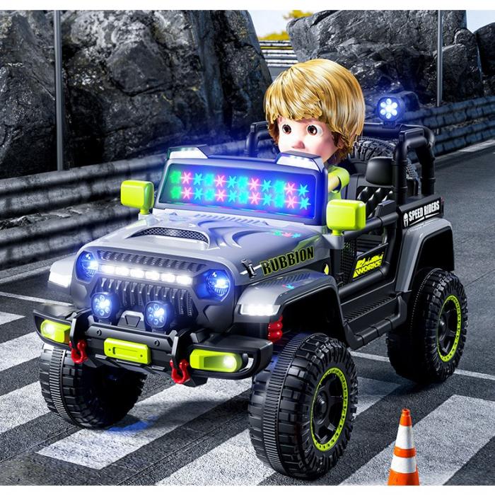 Lichidare Mașină Electrică pentru Copii, Flippy, Off-Road, Conectare Bluetooth, telecomandă, Tracțiune Integrală, Lumina Intermitenta, Baterie 12V 7Ah, 120x63x68cm, Gri [11]