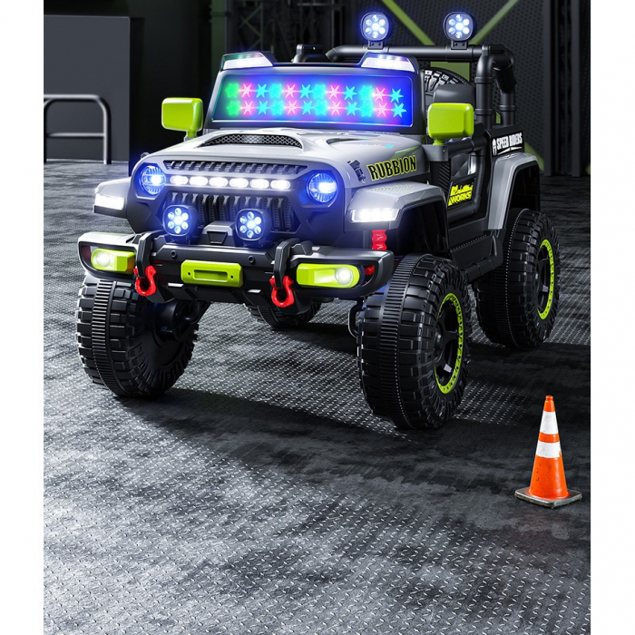 Mașină Electrică pentru Copii, Flippy, Off-Road, Conectare Bluetooth, telecomandă, Tracțiune Integrală, Lumina Intermitenta, Baterie 12V 7Ah, 120x63x68cm, Gri [7]