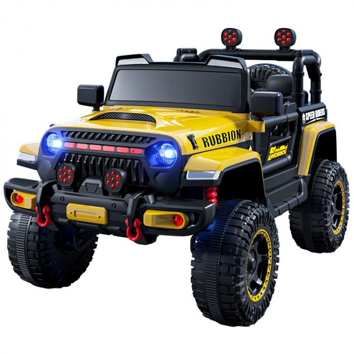 Mașină Electrică pentru Copii, Flippy, Off-Road, Conectare Bluetooth, telecomandă, Tracțiune Integrală, Lumina Intermitenta, Baterie 12V 7Ah, 120x63x68cm, Galben [2]