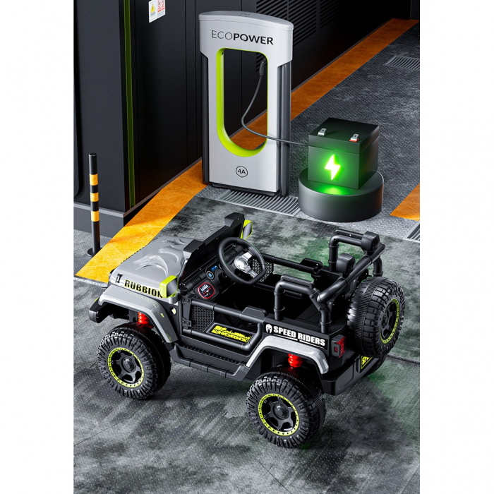 Mașină Electrică pentru Copii, Flippy, Off-Road, Conectare Bluetooth, telecomandă, Tracțiune Integrală, Lumina Intermitenta, Baterie 12V 7Ah, 120x63x68cm, Gri [9]