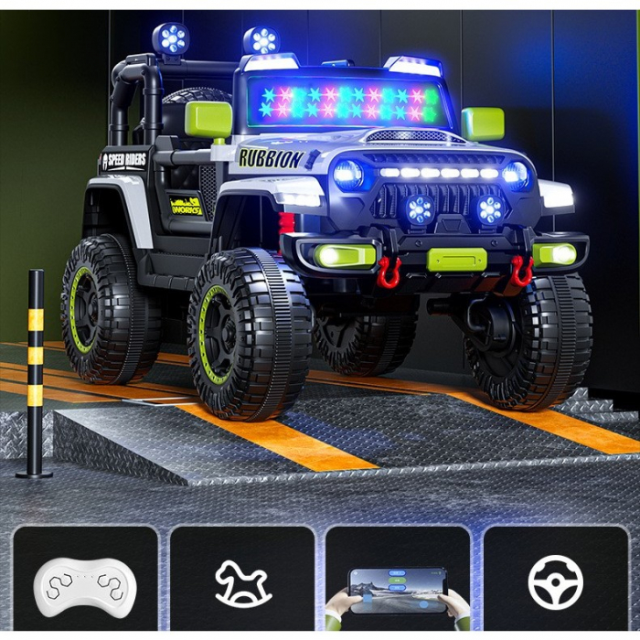 Mașină Electrică pentru Copii, Flippy, Off-Road, Conectare Bluetooth, telecomandă, Tracțiune Integrală, Lumina Intermitenta, Baterie 12V 7Ah, 120x63x68cm, Gri [5]