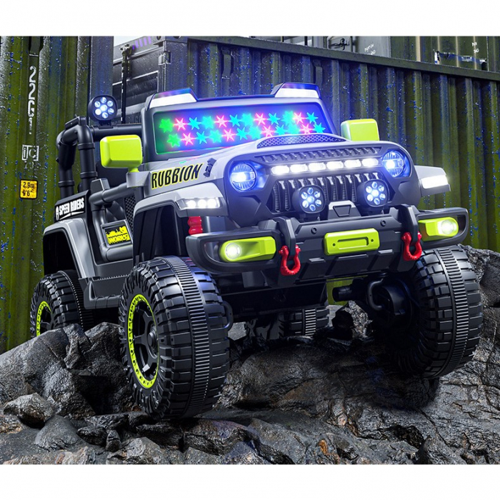 Mașină Electrică pentru Copii, Flippy, Off-Road, Conectare Bluetooth, telecomandă, Tracțiune Integrală, Lumina Intermitenta, Baterie 12V 7Ah, 120x63x68cm, Gri [8]