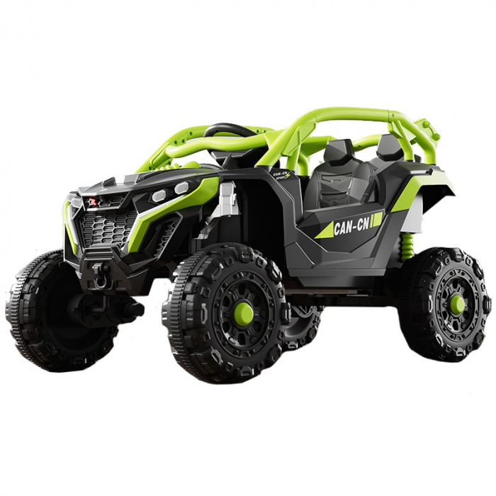 Masina Electrica pentru Copii, Flippy, Tip Buggy/UTV Off-Road Dual Drive, Conectare Bluetooth, Telecomanda, Lumina Intermitenta si Muzica, Baterie 380*2, 6V 7Ah, 97 x 62 x 58 cm, Verde Negru [1]