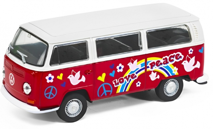 Masinuta autobuz Welly Volkswagen 1972, Scara 1:34, 11 cm, Rosu [1]