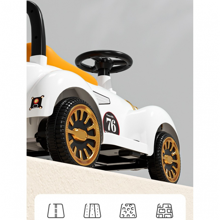 Lichidare de stoc Masinuta Electrica Flippy, Model de Epoca, cu Acumulator, Sistem Anti-Rasturnare, Sistem de Lumini si Sunet, 1-5 Ani, 75 x 36 x 45 cm, Alb [11]