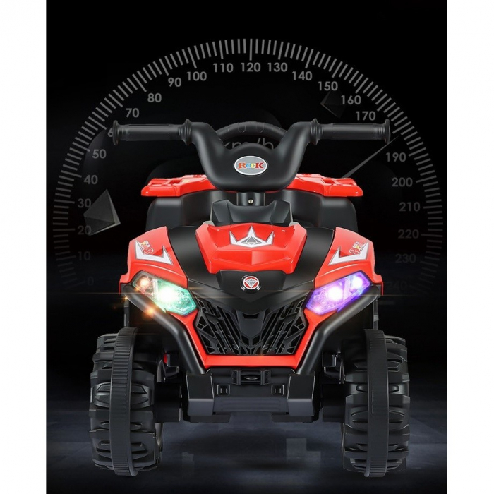 Masinuta Electrica Flippy, pe 4 Roti, Tip ATV, cu Acumulator, Sistem Anti-Rasturnare, Sistem de Lumini si Sunet, 2-5 Ani, 70 x 43 x 48 cm, Rosu [2]