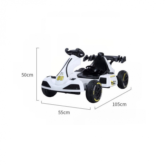 Masinuta Electrica Flippy, Tip Kart, cu Telecomanda, Dimensiune Reglabila, 2 Viteze, Sistem de Lumini si Sunet, Pentru Copii intre 1.2 - 1.6 Inaltime, 105 x 55 x 50 cm, Alb [6]