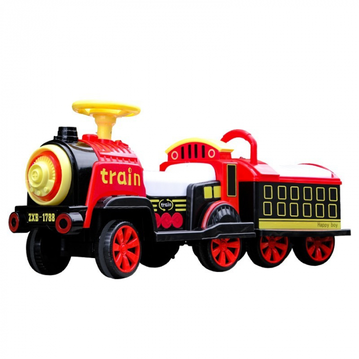 Masinuta Electrica Flippy, Tip Trenulet cu Vagon Detasabil, Pentru 2 Persoane,cu Telecomanda, Lumini si Sunete, Locomotiva cu Vapori de Abur, 1-6 Ani, 46 x 33 x 72 cm, Rosu [2]
