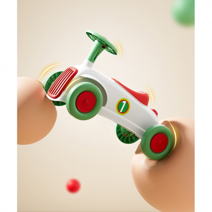 Masinuta Ride-On Flippy, cu Sistem Anti-Rasturnare, Claxon pe Volan, 1-6 Ani, 60 x 28 x 34 cm, Alb-Verde [9]