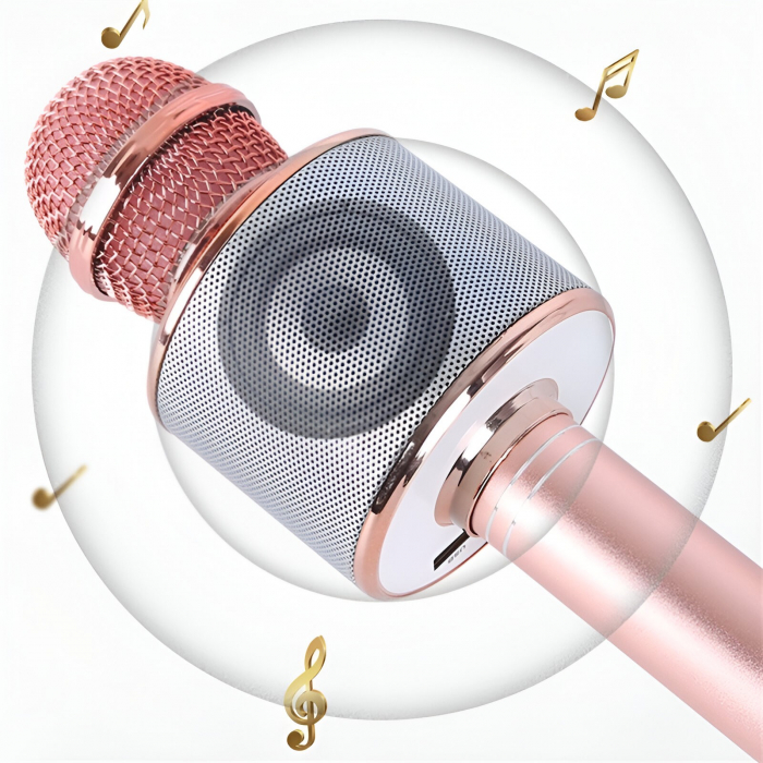 Microfon Karaoke, Flippy, pentru Copii, Bluetooth, Boxa Incorporata, Compatibil cu Orice Smartphone, Acumulator Integrat, Multifunctional, Rose Gold [2]