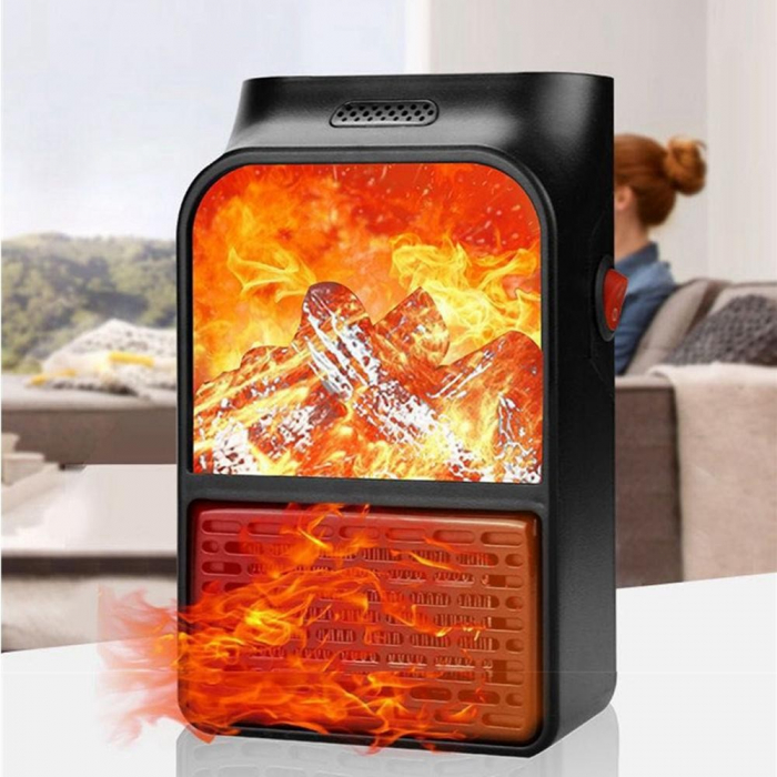Mini Aeroterma Puternica Portabila Flippy, Putere 500W, Mini radiator electric cu Display LCD, efect de semineu si flacara, cu telecomanda [4]