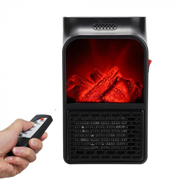 Mini Aeroterma Puternica Portabila Flippy, Putere 500W, Mini radiator electric cu Display LCD, efect de semineu si flacara, cu telecomanda [6]