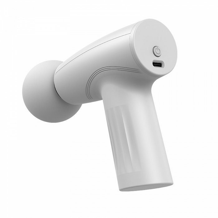 Mini Aparat de Masaj, Flippy, Tip Pistol, Incarcare USB Tip C, Portabil, Pentru Relaxare Musculara, Autonomie 120 Min, 3 Trepte de Viteza, Alb [1]
