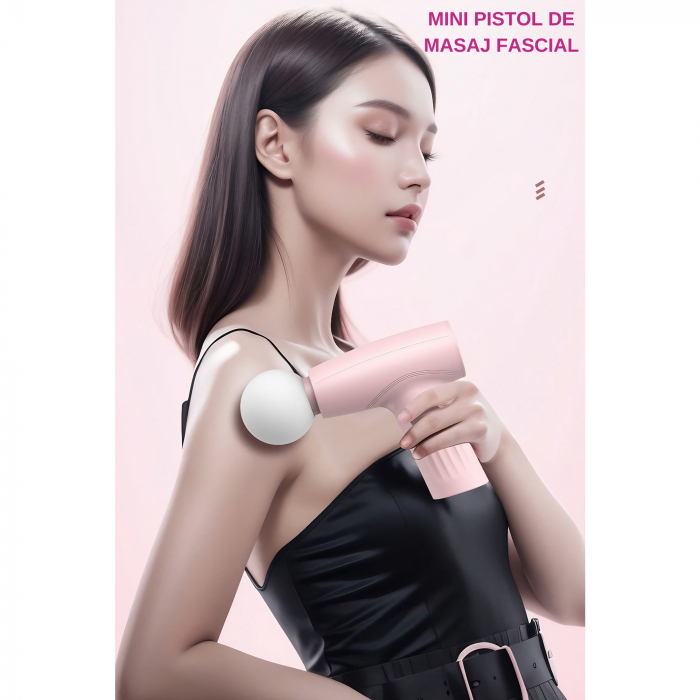 Mini Aparat de Masaj, Flippy, Tip Pistol, Incarcare USB Tip C, Portabil, Pentru Relaxare Musculara, Autonomie 120 Min, 3 Trepte de Viteza, Roz [13]