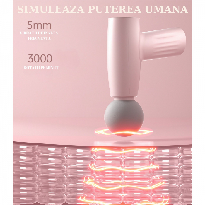 Mini Aparat de Masaj, Flippy, Tip Pistol, Incarcare USB Tip C, Portabil, Pentru Relaxare Musculara, Autonomie 120 Min, 3 Trepte de Viteza, Roz [2]