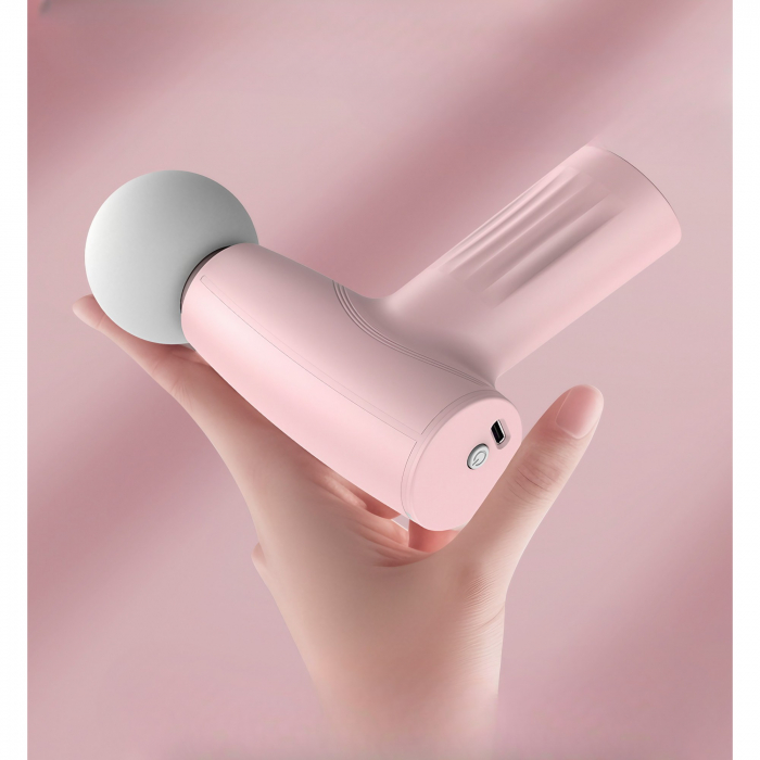 Mini Aparat de Masaj, Flippy, Tip Pistol, Incarcare USB Tip C, Portabil, Pentru Relaxare Musculara, Autonomie 120 Min, 3 Trepte de Viteza, Roz [3]