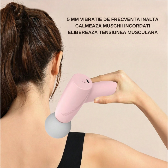 Mini Aparat de Masaj, Flippy, Tip Pistol, Incarcare USB Tip C, Portabil, Pentru Relaxare Musculara, Autonomie 120 Min, 3 Trepte de Viteza, Roz [9]