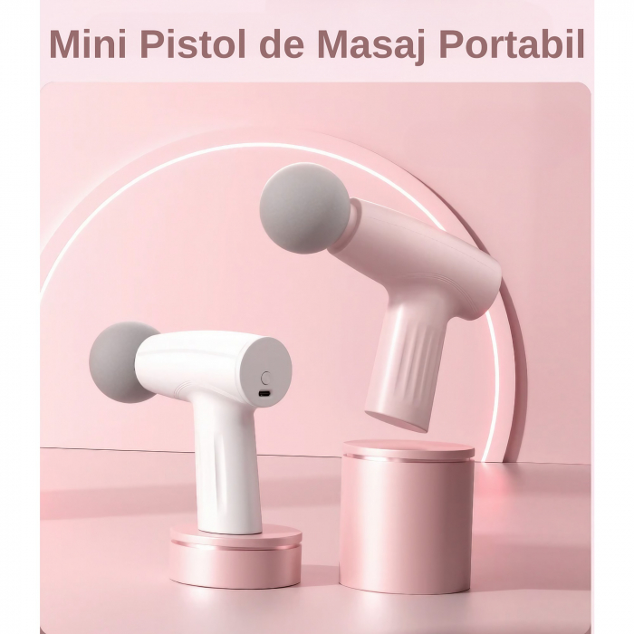 Mini Aparat de Masaj, Flippy, Tip Pistol, Incarcare USB Tip C, Portabil, Pentru Relaxare Musculara, Autonomie 120 Min, 3 Trepte de Viteza, Roz [11]