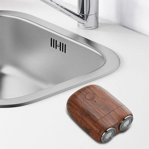 Mini Aparat de Ras Electric, Flippy, din ABS cu Fibra de Carbon, Portabil, Cap Rotativ Detasabil cu 2 Lame de Otel, Rezistent la Apa, Incarcare Type-C, Autonomie 45 min, Maro [3]