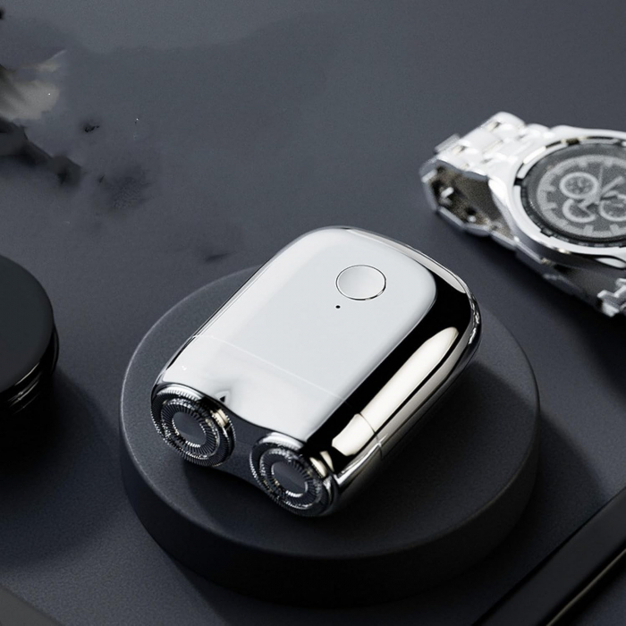 Mini Aparat de Ras Electric, Flippy, din ABS cu Fibra de Carbon, Portabil, Cap Rotativ Detasabil cu 2 Lame de Otel, Rezistent la Apa, Incarcare Type-C, Autonomie 45 min, Argintiu [7]