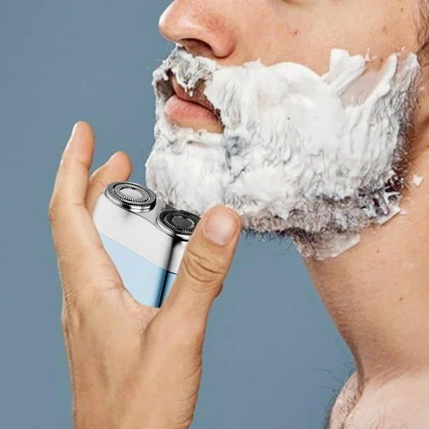 Mini Aparat de Ras Electric, Flippy, din ABS cu Fibra de Carbon, Portabil, Cap Rotativ Detasabil cu 2 Lame de Otel, Rezistent la Apa, Incarcare Type-C, Autonomie 45 min, Albastru [4]