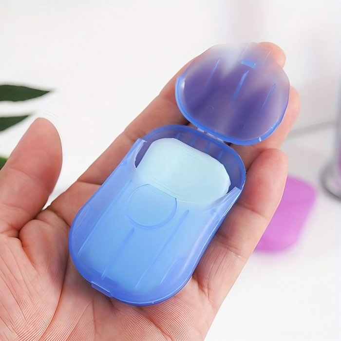 Mini Cutie de Sapun din Hartie, Flippy, de Unica Folosinta, Portabila, Potrivit pentru Calatorii, 20 buc, Albastru [2]
