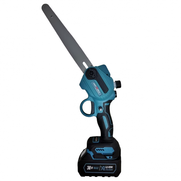 Mini-drujba KraftWorld 38 V, 10 AH, 2 acumulatori, 2 lanturi, lungime de taiere 200 mm, viteza lant 6 m/s, albastru [6]