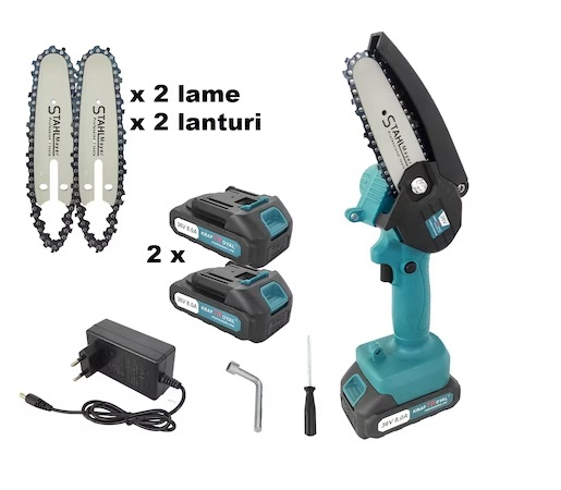 Mini drujba cu 2 acumulatori, KraftRoyal, 36 V, 8 Ah, 2 lame si 2 lanturi incluse, lama 13 Cm [2]